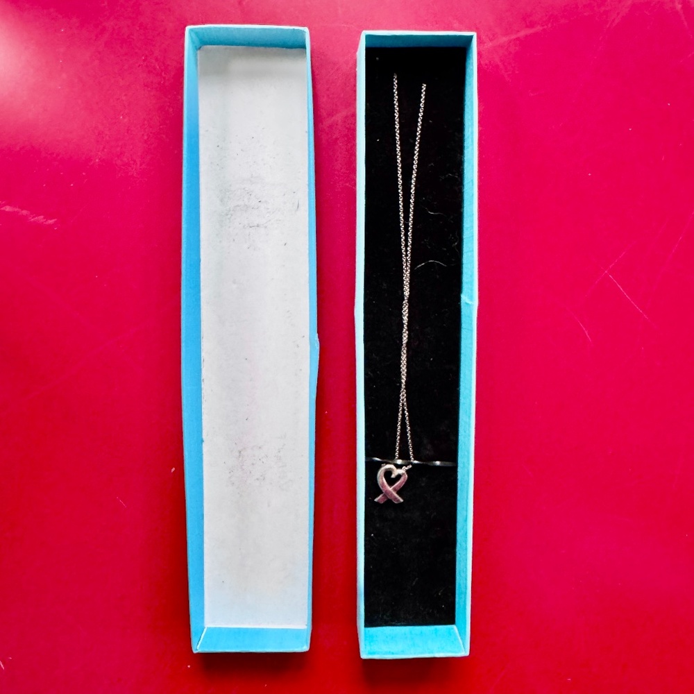 Sterling Silver Tiffany & Co Open Heart Pendant & Chain Necklace 16” w/ Box